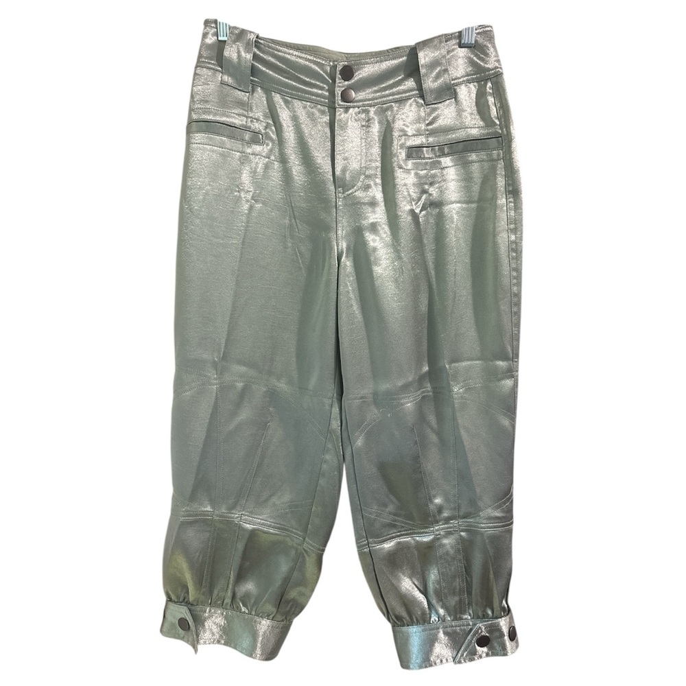 NWOT Rare Free People Discontinued Metallic Green Satin Pants - Picture 2 of 7